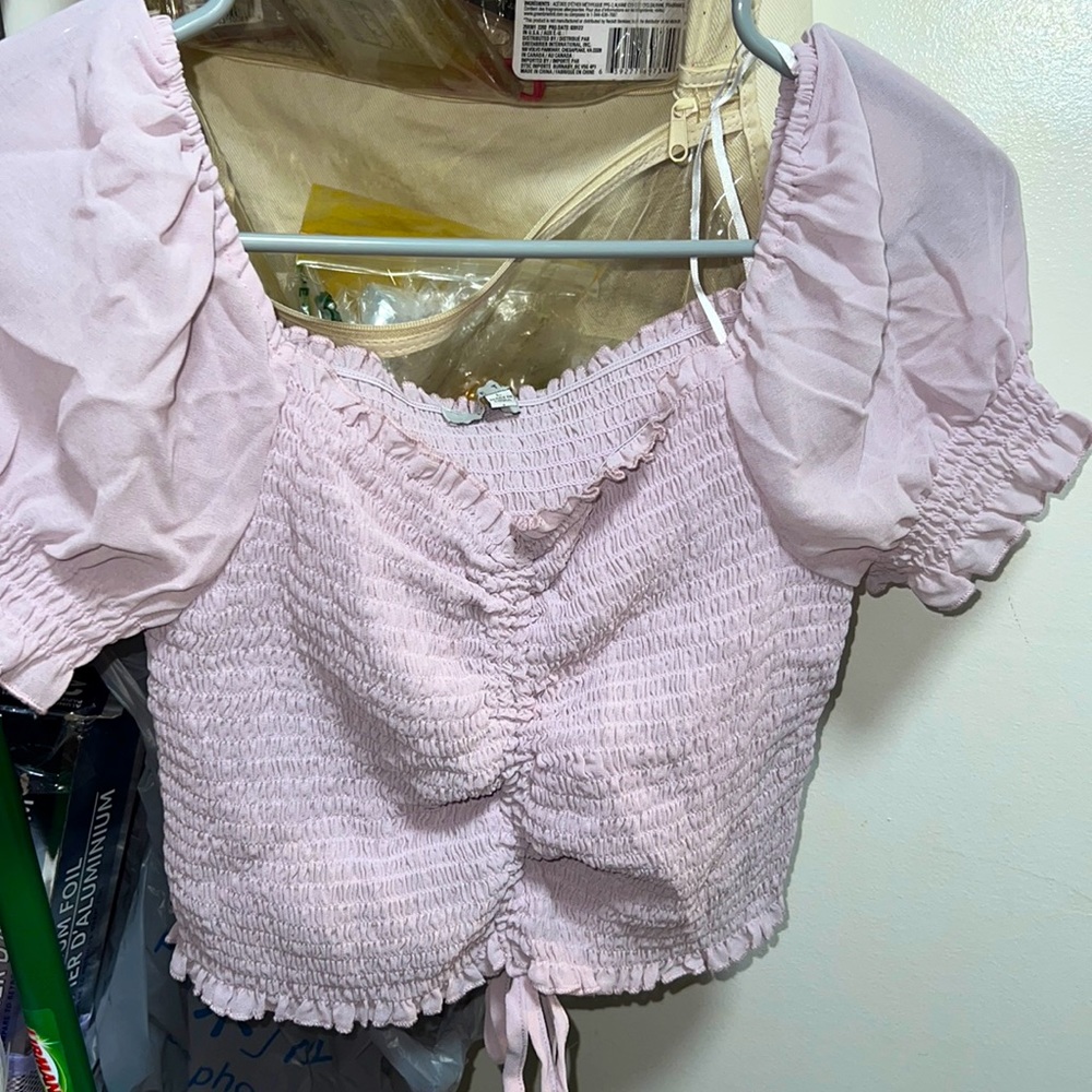 Purple stretchy fairy-like crop top.